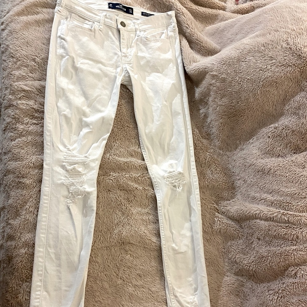 Hollister White Skinny Low Rise Ripped Jeans 24/30